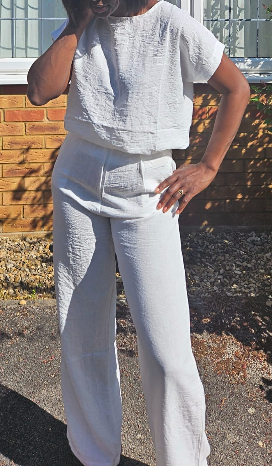 White crinkle linen co-ord set