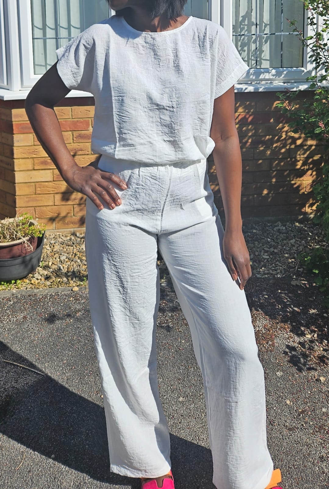 White crinkle linen co-ord set